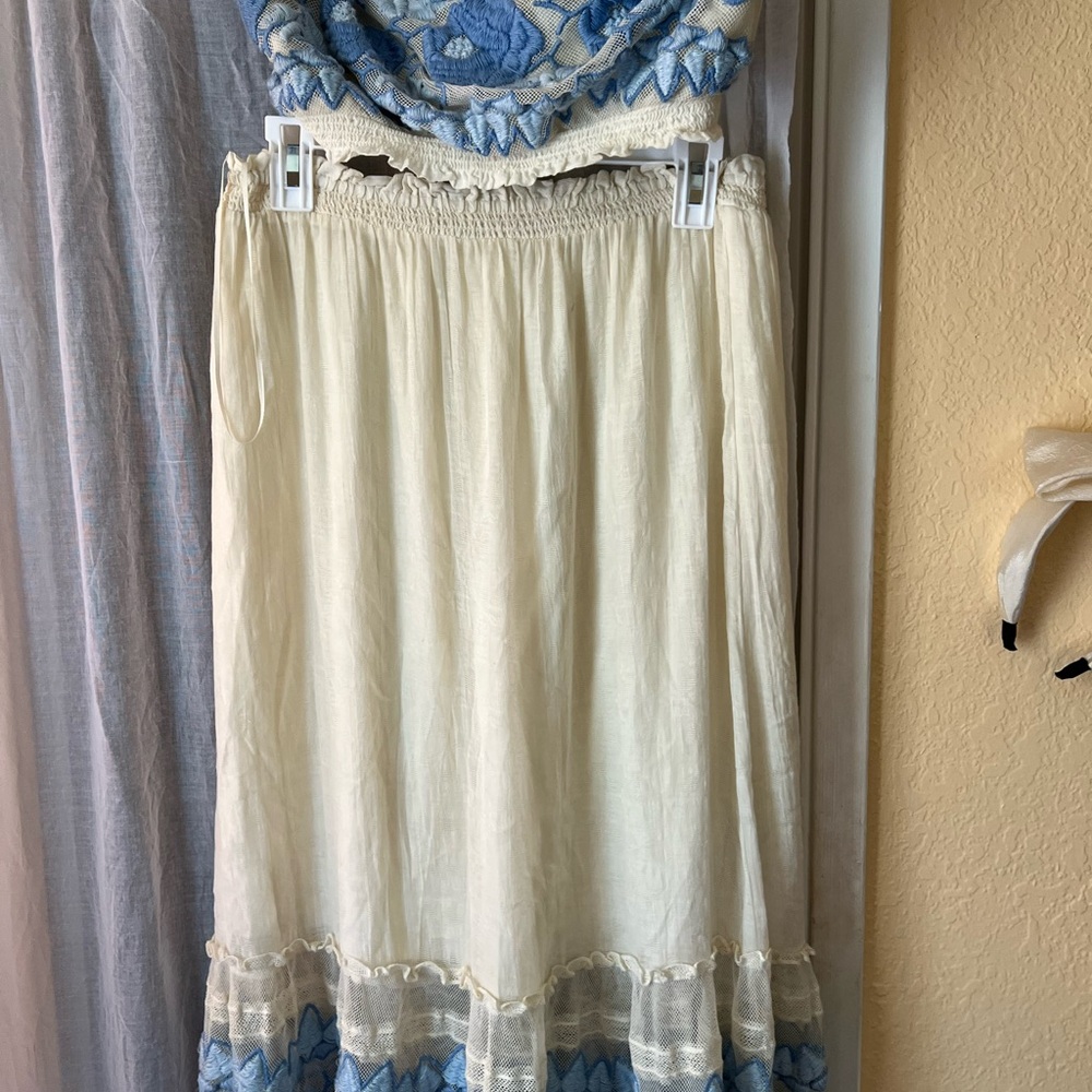 Free People Cream and Blue  Midi Skirt set